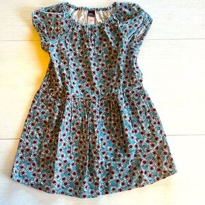 Tea Collection Cornflower Blue Soft Floral Corduroy Dress w/Pockets Girls Size 5